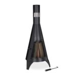 Semineu terasa exterior, incalzitor, usa protectie, din otel, 120 x 45 cm, negru, Relaxdays