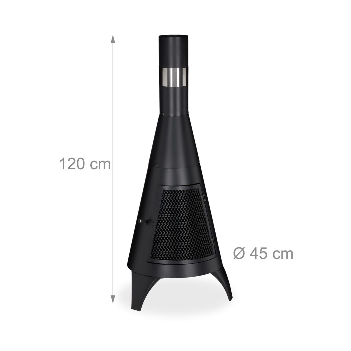 Semineu terasa exterior, incalzitor, usa protectie, din otel, 120 x 45 cm, negru, Relaxdays - imagine 4