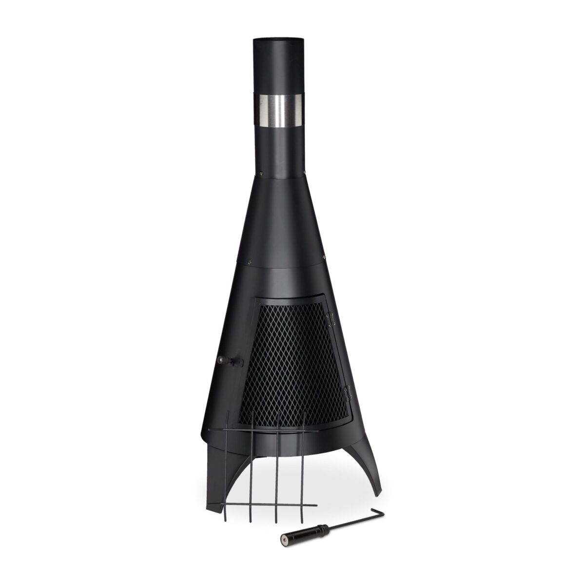 Semineu terasa exterior, incalzitor, usa protectie, din otel, 120 x 45 cm, negru, Relaxdays - imagine 6