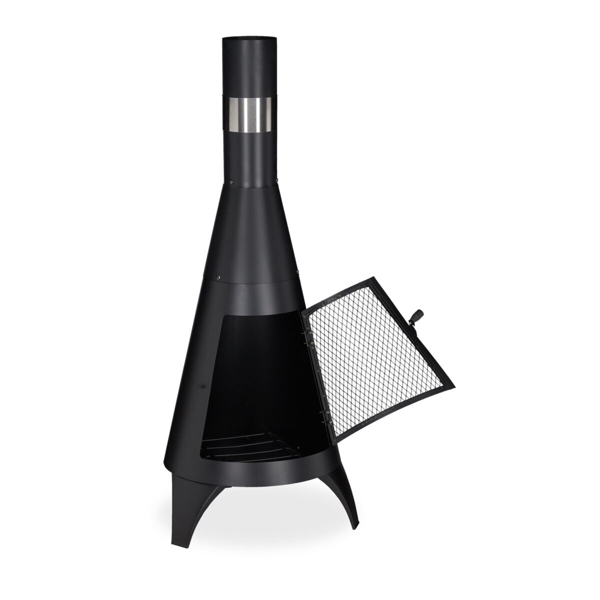 Semineu terasa exterior, incalzitor, usa protectie, din otel, 120 x 45 cm, negru, Relaxdays - imagine 7