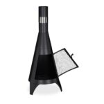 Semineu terasa exterior, incalzitor, usa protectie, din otel, 120 x 45 cm, negru, Relaxdays - imagine 7