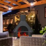 Semineu exterior cu gratar, cos de fum, din otel, 2 in 1 – incalzitor exterior si gratar pe lemne, negru, Relaxdays - imagine 2