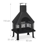 Semineu exterior cu gratar, cos de fum, din otel, 2 in 1 – incalzitor exterior si gratar pe lemne, negru, Relaxdays - imagine 4
