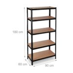 Raft industrial cu 5 polite depozitare, sustinere totala 1325 kg, placi MDF, cadru otel negru, 180 x 90 x 60 cm, Relaxdays - imagine 4