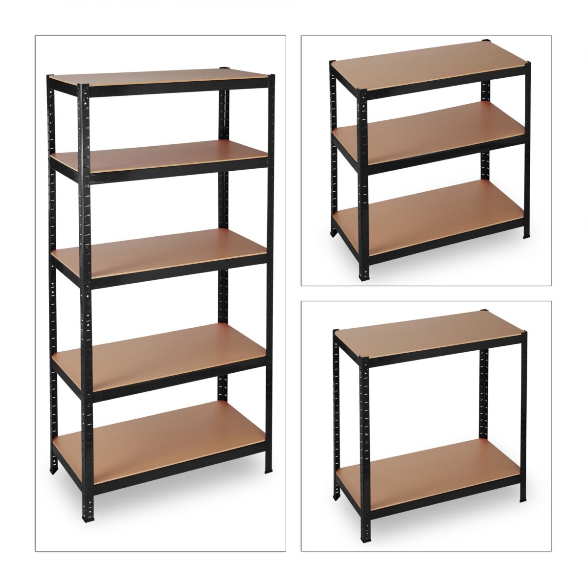 Raft industrial cu 5 polite depozitare, sustinere totala 1325 kg, placi MDF, cadru otel negru, 180 x 90 x 60 cm, Relaxdays - imagine 6