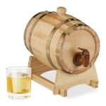 Butoi din lemn pentru whisky si vin,1,25 L, robinet, natural, Relaxdays