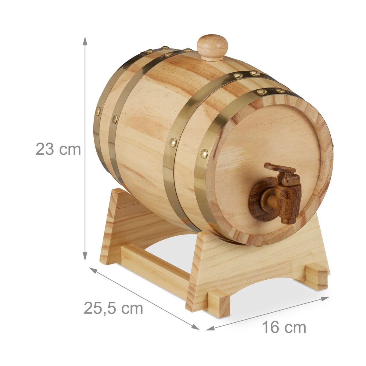 Butoi din lemn pentru whisky si vin,1,25 L, robinet, natural, Relaxdays - imagine 3
