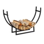 Suport decorativ lemne pentru semineu, semirotund, 55 x 92 x 21 cm, otel, negru, Relaxdays