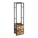 Suport ingust de lemne pentru semineu sau soba, 170 x 44,5 x 30 cm, otel, Relaxdays