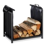 Suport lemne din otel cu husa textila, decorativ si functional, negru, 50 x 51 x 37 cm, Relaxdays