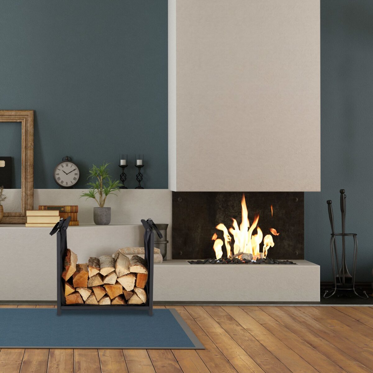 Suport lemne din otel cu husa textila, decorativ si functional, negru, 50 x 51 x 37 cm, Relaxdays - imagine 2
