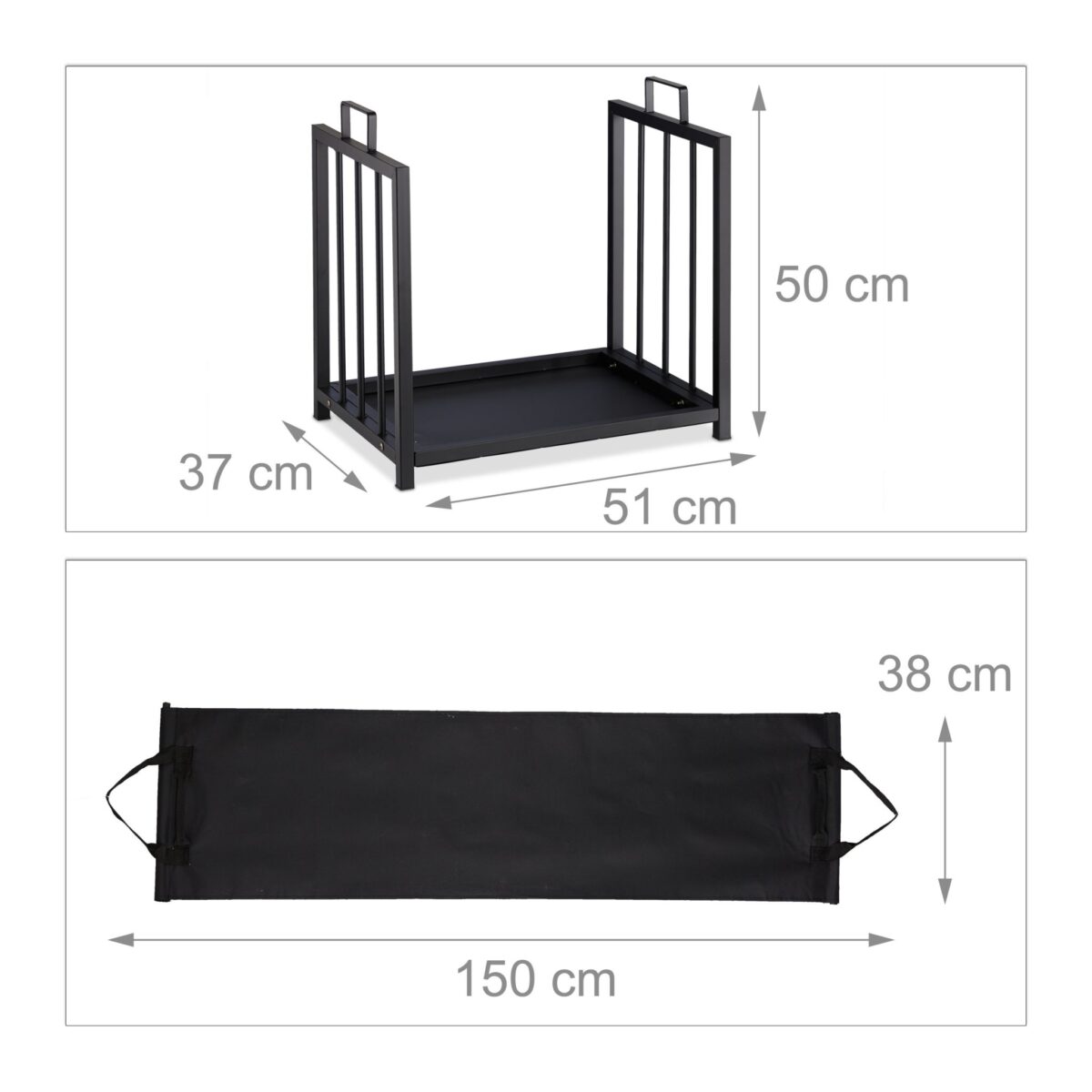 Suport lemne din otel cu husa textila, decorativ si functional, negru, 50 x 51 x 37 cm, Relaxdays - imagine 4