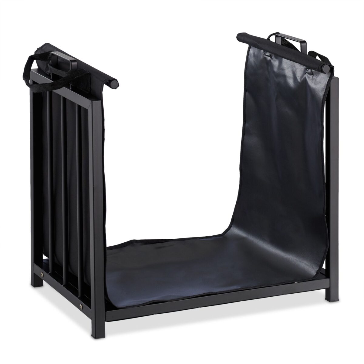 Suport lemne din otel cu husa textila, decorativ si functional, negru, 50 x 51 x 37 cm, Relaxdays - imagine 6