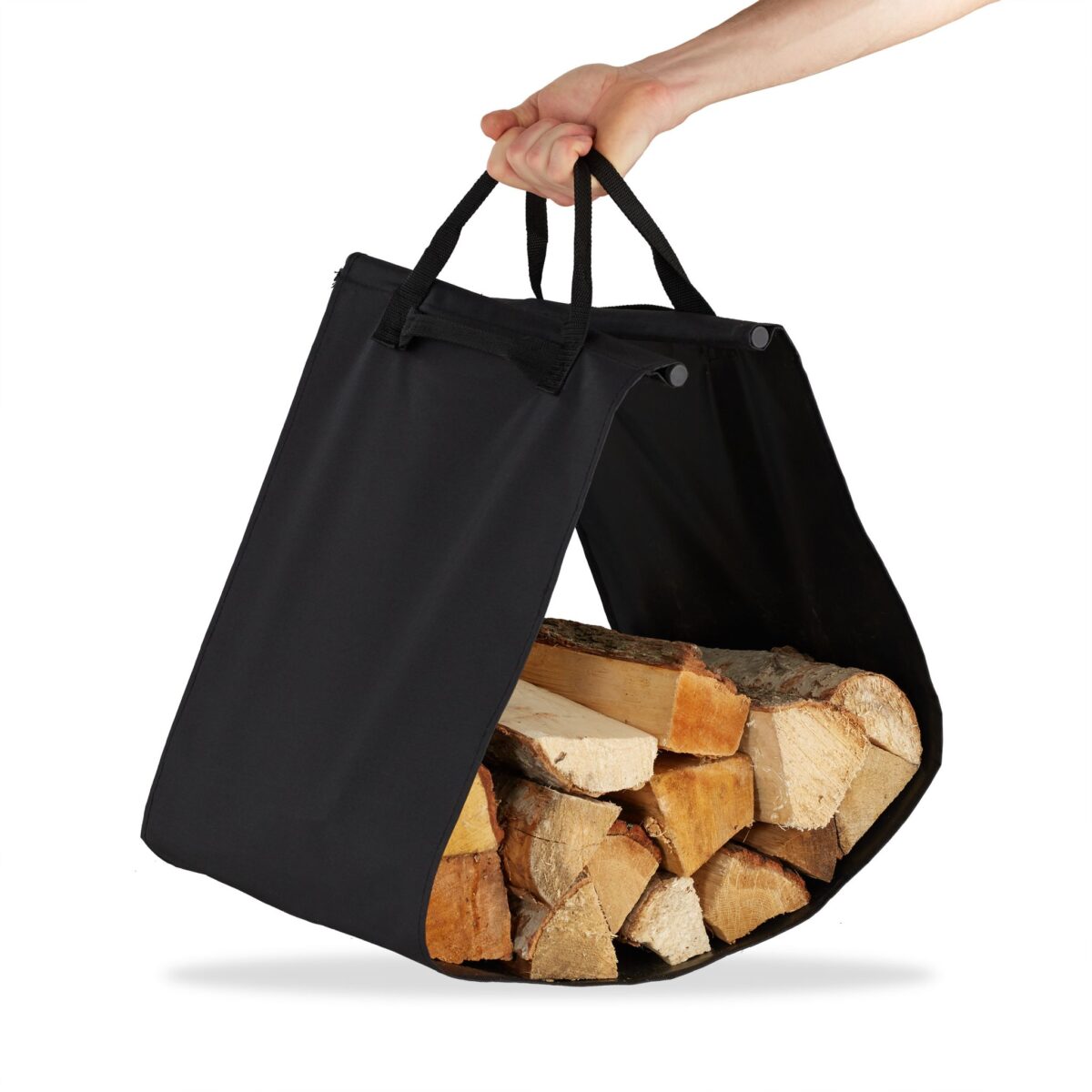 Suport lemne din otel cu husa textila, decorativ si functional, negru, 50 x 51 x 37 cm, Relaxdays - imagine 7