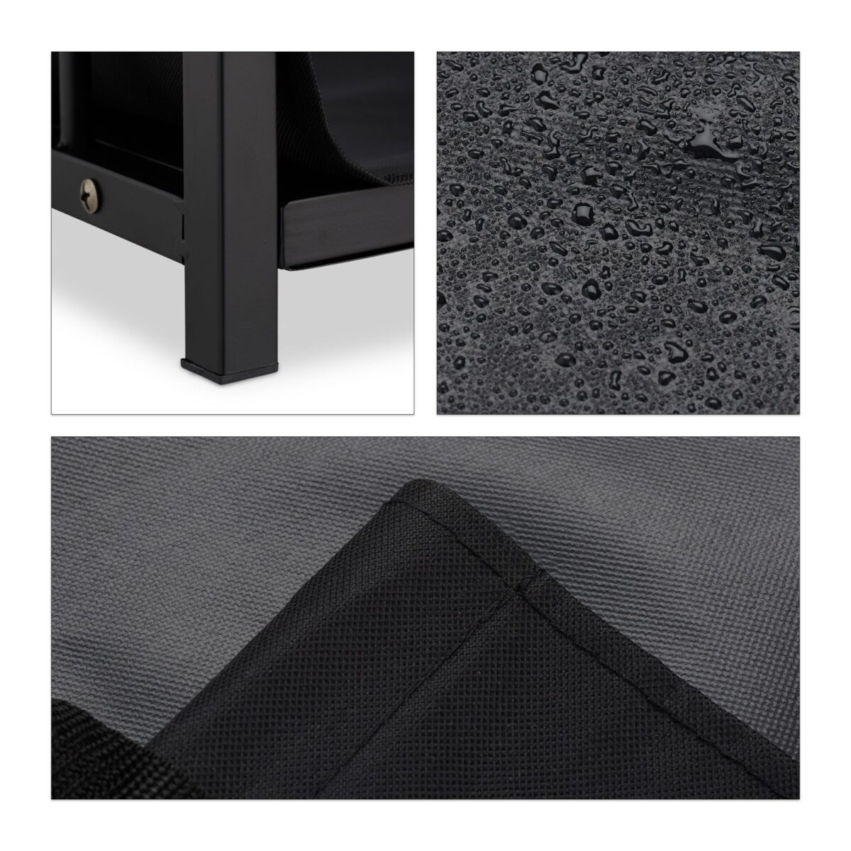 Suport lemne din otel cu husa textila, decorativ si functional, negru, 50 x 51 x 37 cm, Relaxdays - imagine 9
