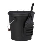 Galeata cu capac si lopata pentru cenusa, din otel, 19 L, negru, Relaxdays
