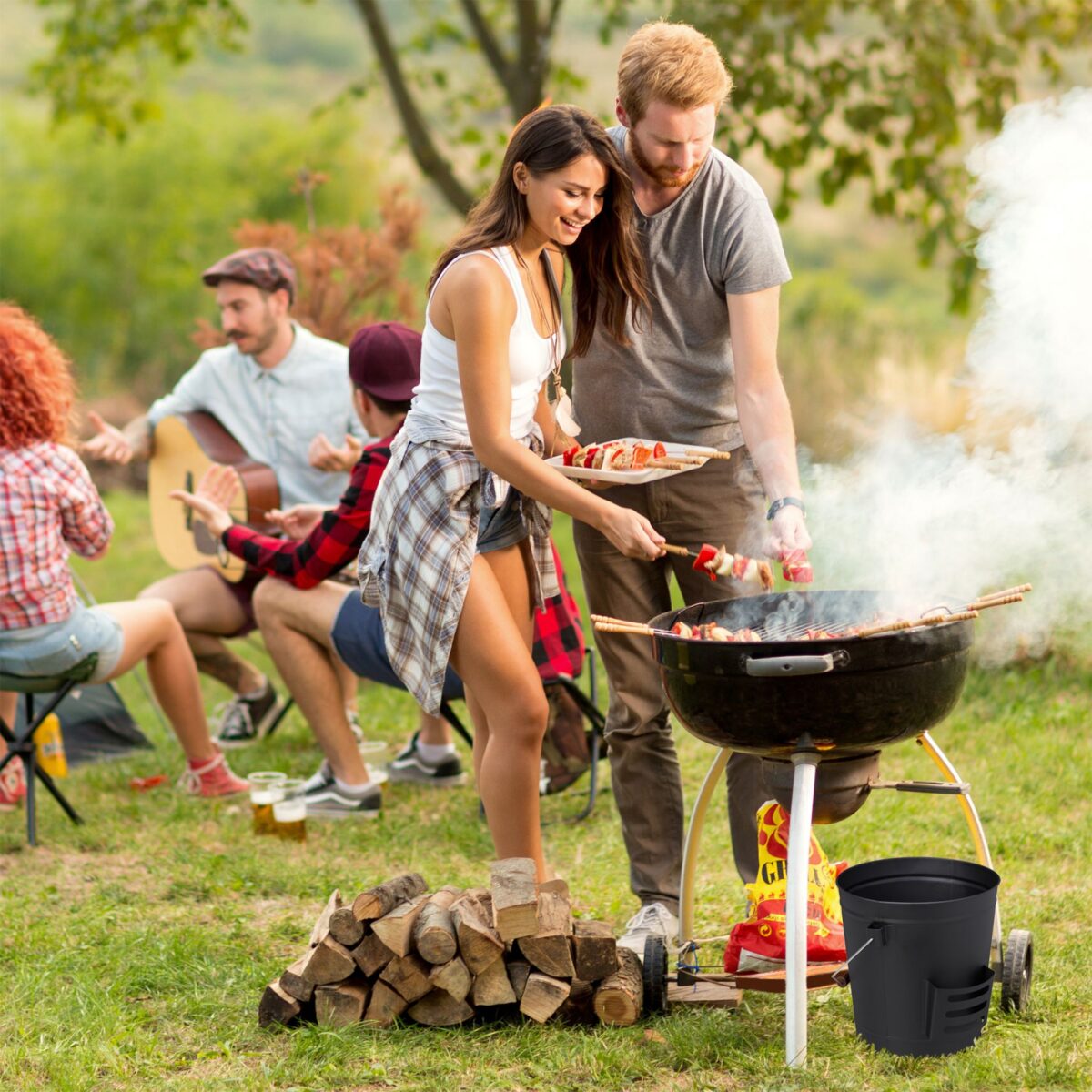 Galeata cu capac si lopata pentru cenusa, din otel, 19 L, negru, Relaxdays - imagine 2