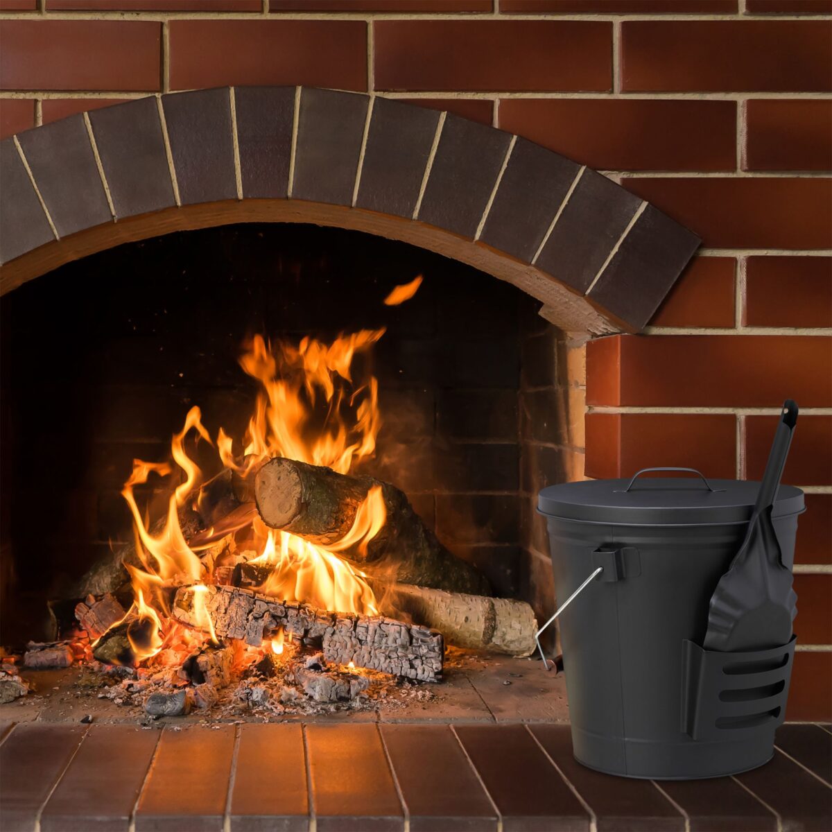Galeata cu capac si lopata pentru cenusa, din otel, 19 L, negru, Relaxdays - imagine 3