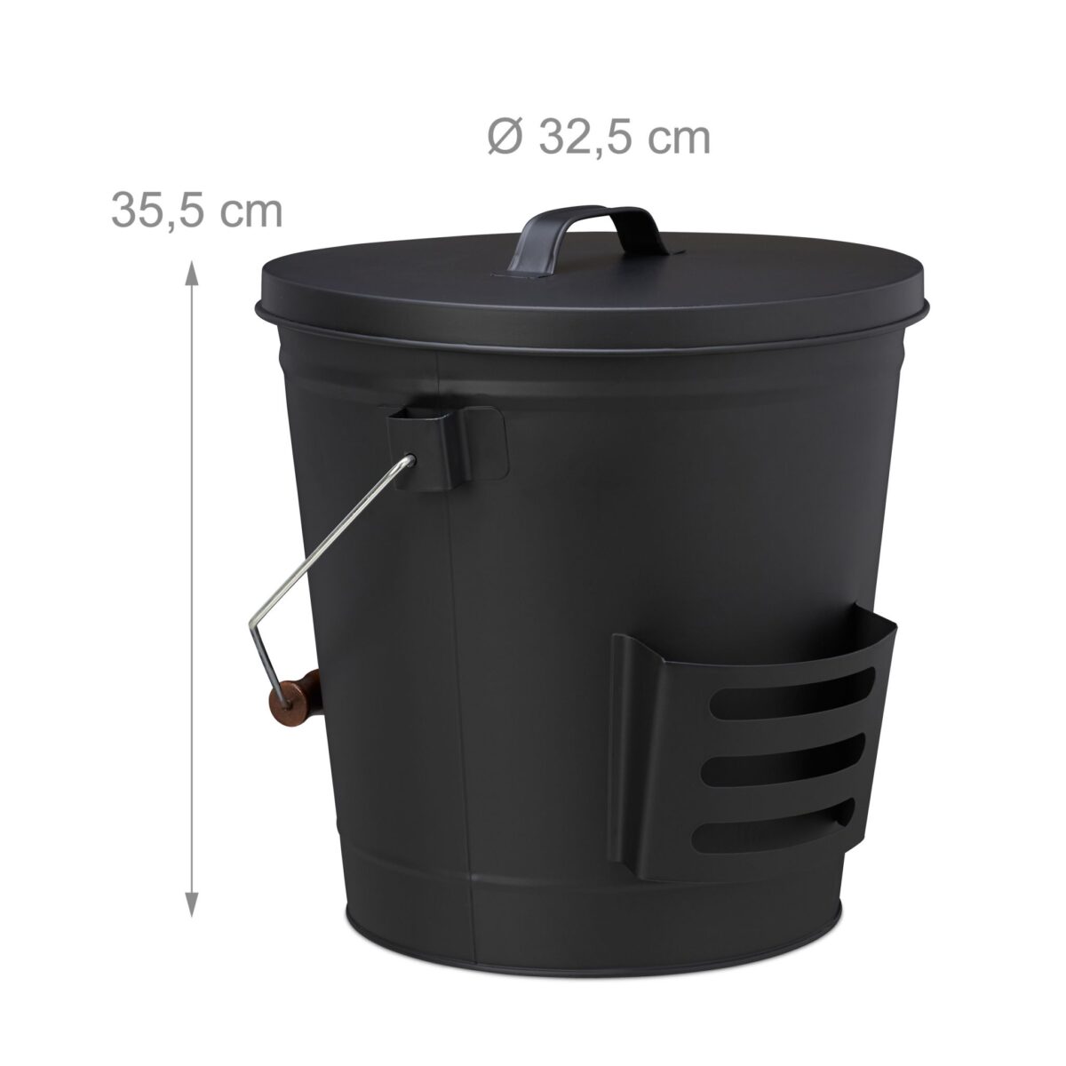 Galeata cu capac si lopata pentru cenusa, din otel, 19 L, negru, Relaxdays - imagine 4