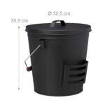 Galeata cu capac si lopata pentru cenusa, din otel, 19 L, negru, Relaxdays - imagine 4
