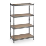 Raft metalic cu 4 polite depozitare, sustine 1440 kg, otel, placi MDF, gri, 153 x 91 x 46 cm, Relaxdays
