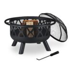 Vatra de foc XXL pentru terasa, din otel, negru, 58 x 75 cm, Relaxdays