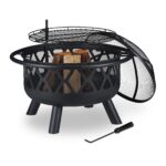 Vatra de foc XXL cu gratar pentru terasa, din otel, negru, 58 x 75 cm, Relaxdays