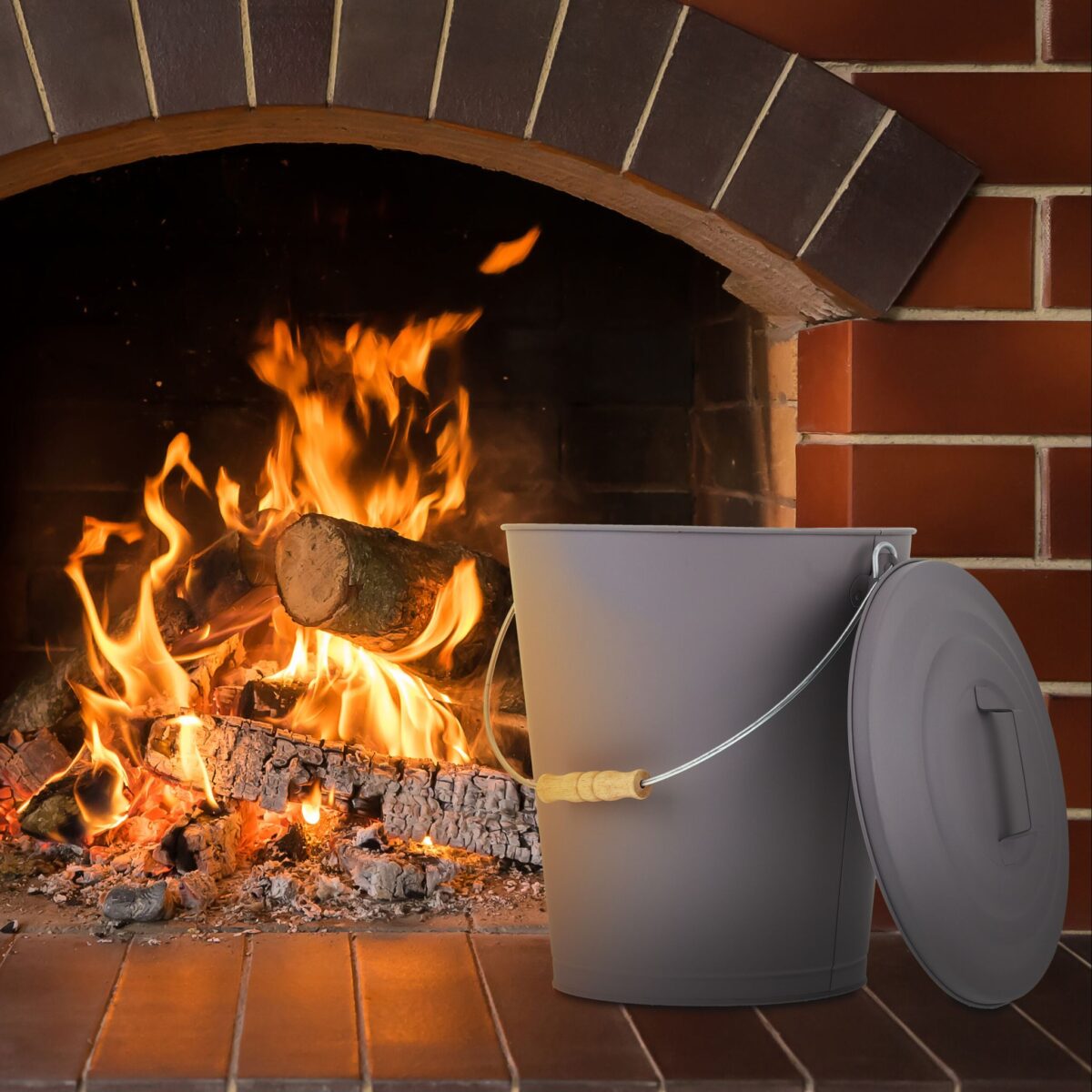 Galeata cu capac pentru cenusa, din otel, 24 L, gri, Relaxdays - imagine 2