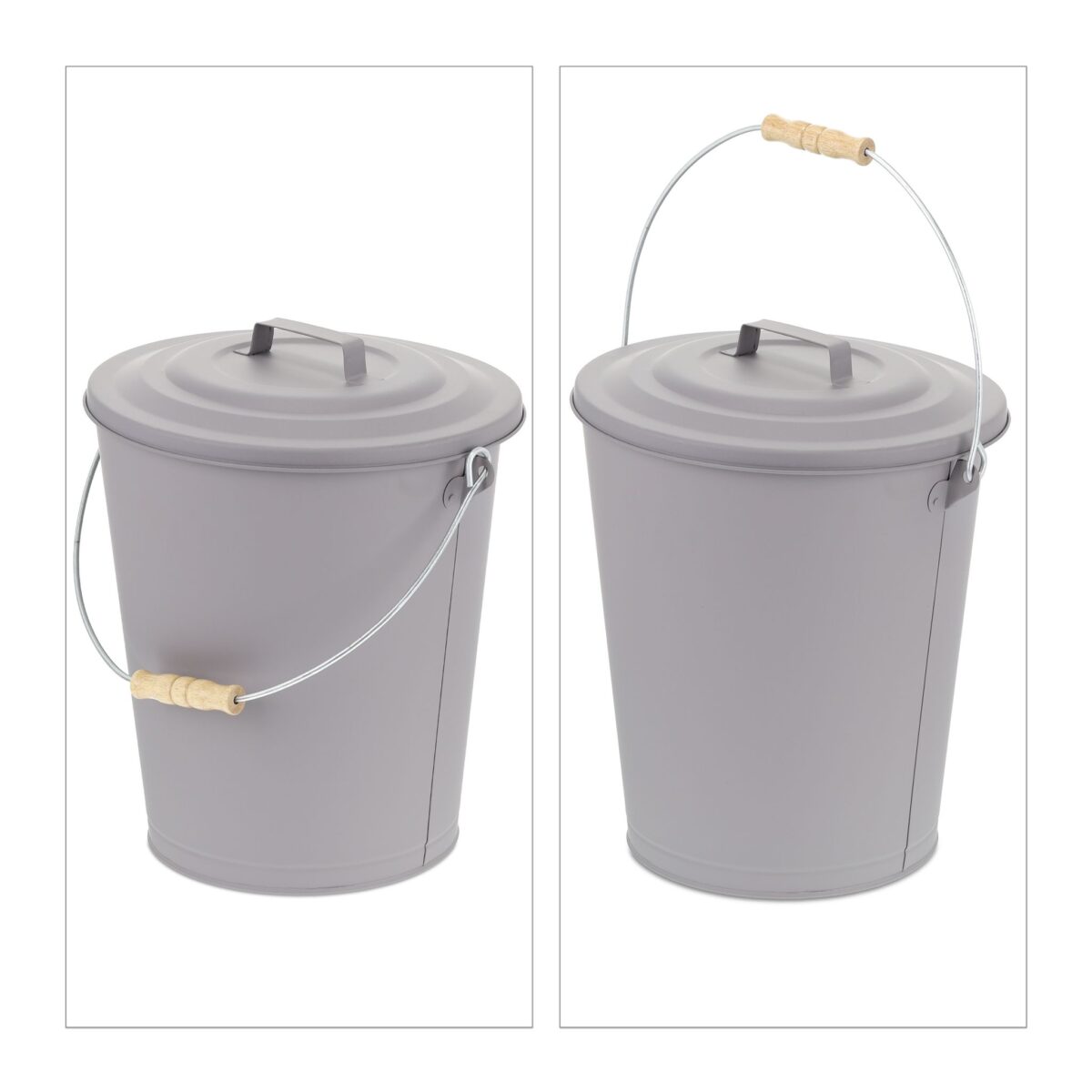 Galeata cu capac pentru cenusa, din otel, 24 L, gri, Relaxdays - imagine 6