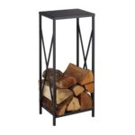 Suport decorativ pentru lemne de foc, otel, negru, 80 x 34 x 25 cm, Relaxdays