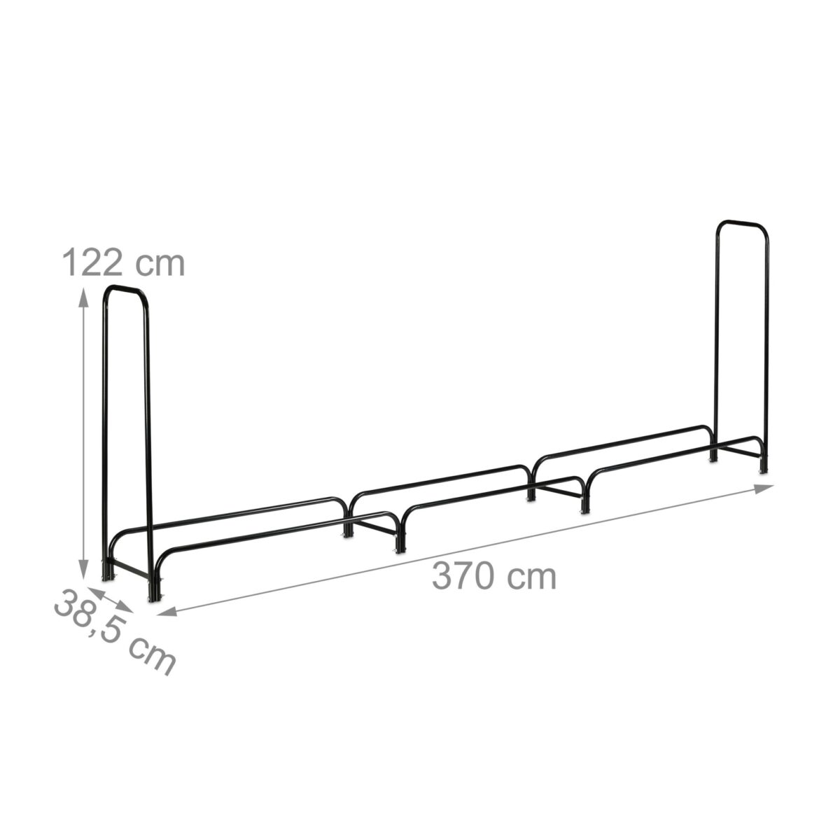 Suport metalic XXL pentru lemne, 122 x 370 x 38,5 cm, exterior si interior, otel, negru, Relaxdays - imagine 4