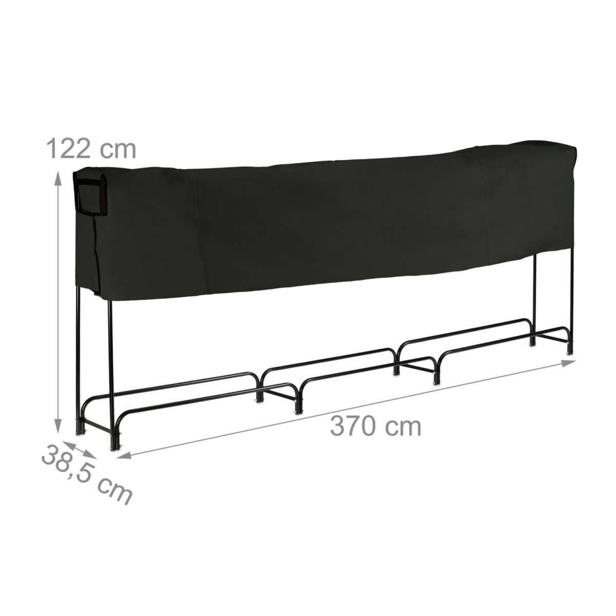 Suport metalic XXL copertina pentru lemne, 122 x 370 x 38,5 cm, exterior si interior, otel, negru, Relaxdays - imagine 4