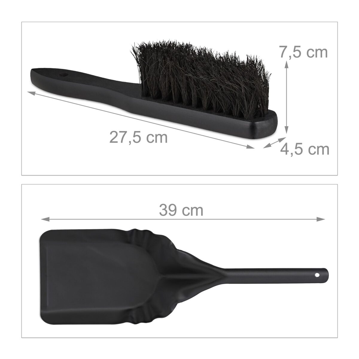 Galeata pentru cenusa cu capac si set de curatare semineu, 19 litri, otel, negru, Relaxdays - imagine 5
