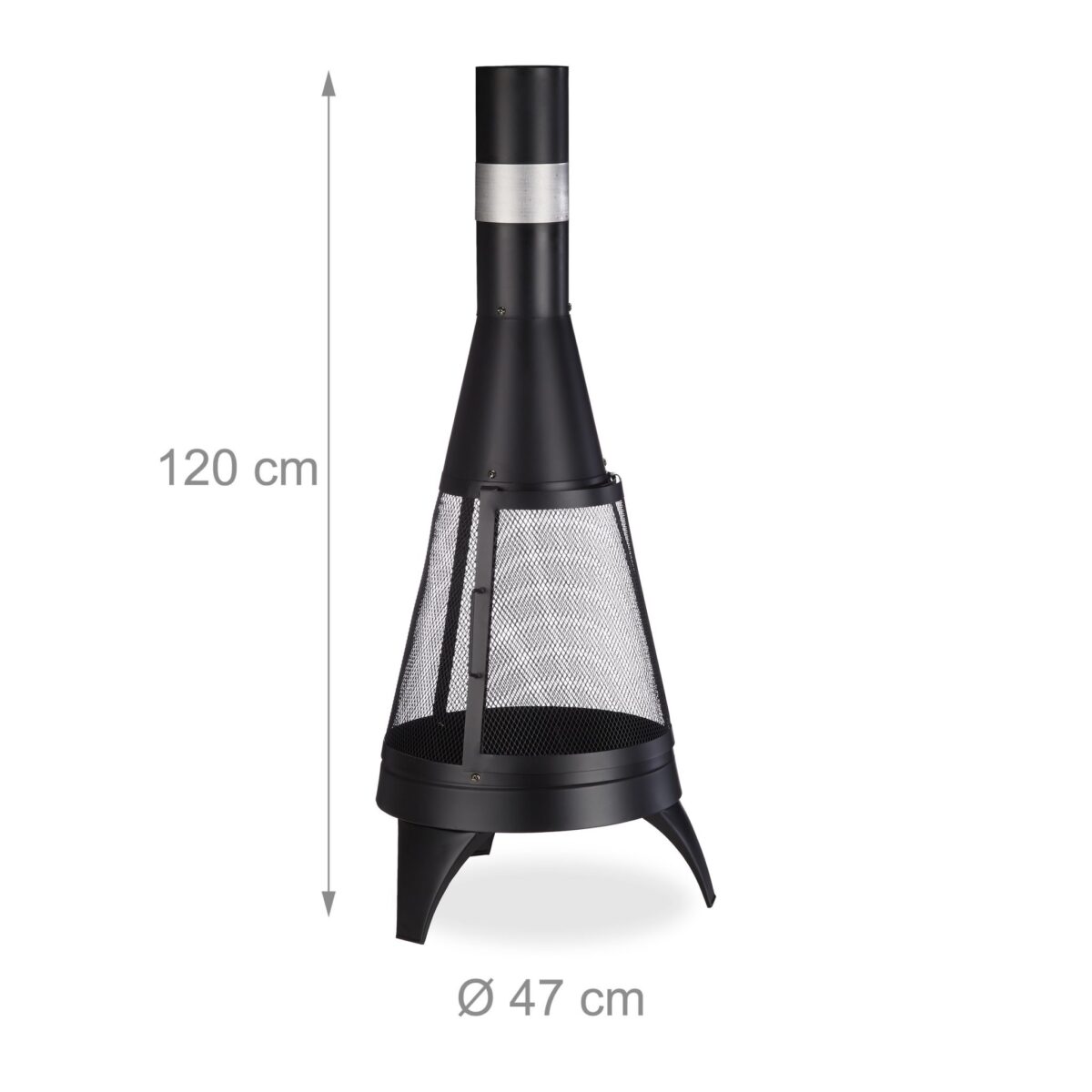 Semineu exterior modern cu usa si gratar, otel, negru, 120 x 47 cm, Relaxdays - imagine 4