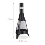 Semineu exterior modern cu usa si gratar, otel, negru, 120 x 47 cm, Relaxdays - imagine 4