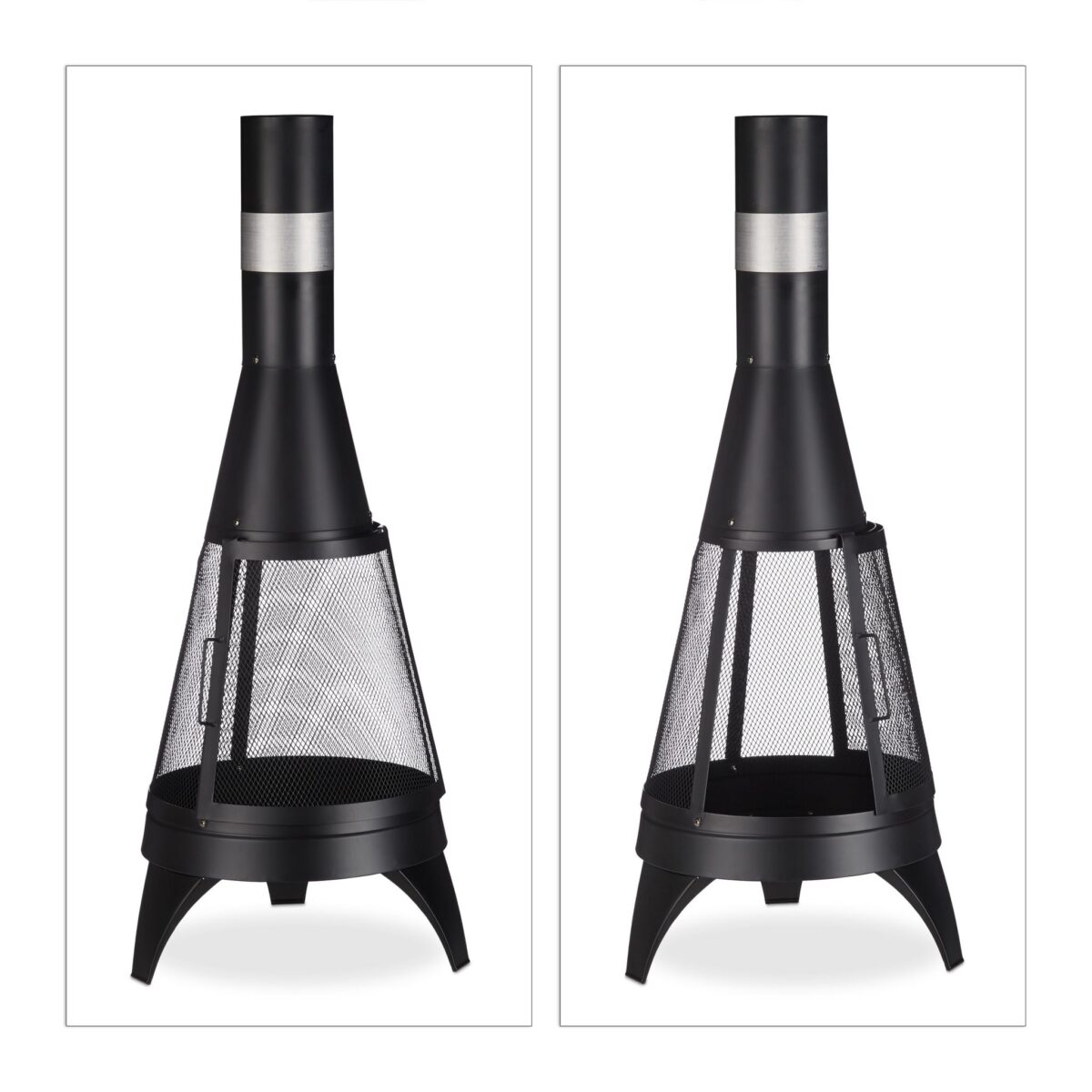 Semineu exterior modern cu usa si gratar, otel, negru, 120 x 47 cm, Relaxdays - imagine 6
