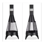 Semineu exterior modern cu usa si gratar, otel, negru, 120 x 47 cm, Relaxdays - imagine 6