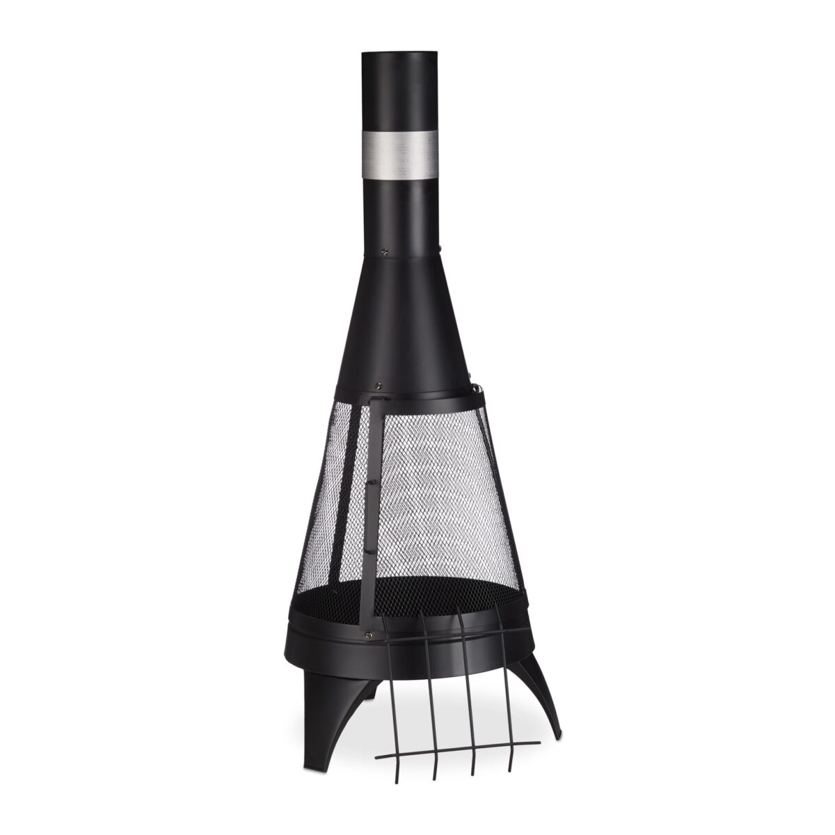 Semineu exterior modern cu usa si gratar, otel, negru, 120 x 47 cm, Relaxdays - imagine 7
