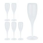 Set 6 pahare albe pentru sampanie, din plastic reutilizabil, 100 ml, Relaxdays