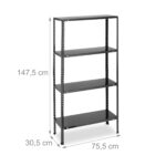 Raft metalic cu 4 polite reglabile, sustine 160 kg, negru, 147 x 75 x 30 cm, Relaxdays - imagine 4