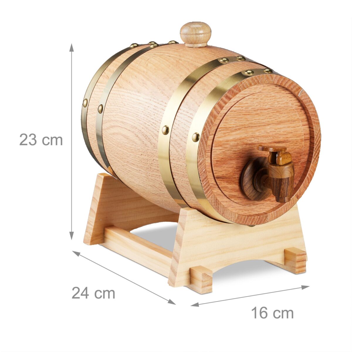 Butoi din lemn pentru bauturi spirtoase si vin,1,25 L, robinet, natural, Relaxdays - imagine 4