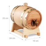 Butoi din lemn pentru bauturi spirtoase si vin,1,25 L, robinet, natural, Relaxdays - imagine 4