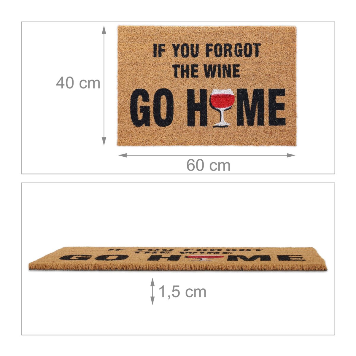 Covoras de intrare "If you forgot the wine go home", fibra de cocos, PVC, 60 x 40 cm - imagine 5