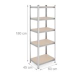 Rafturi metalice depozitare, set 2, sustinere 500 kg fiecare, otel galvanizat, 180 x 60 x 45 cm, Relaxdays - imagine 4