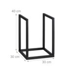 Suport lemne pentru semineu, decorativ si functional, negru, otel, 40 x 30 x 30 cm, Relaxdays - imagine 4