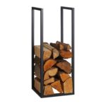 Raft vertical pentru lemne de foc, din otel, negru, 75 x 30 x 30 cm, Relaxdays