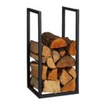 Suport lemne pentru semineu, decorativ si functional, negru, otel, 60 x 30 x 30 cm, Relaxdays