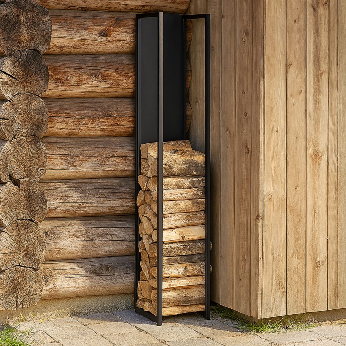 Suport ingust de lemne pentru semineu sau soba, 157 x 23,5 x 30 cm, otel, Relaxdays - imagine 2
