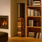 Suport ingust de lemne pentru semineu sau soba, 157 x 23,5 x 30 cm, otel, Relaxdays - imagine 5