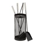 Set accesorii pentru semineu, 4 ustensile cu suport, negru, argintiu, otel, Relaxdays